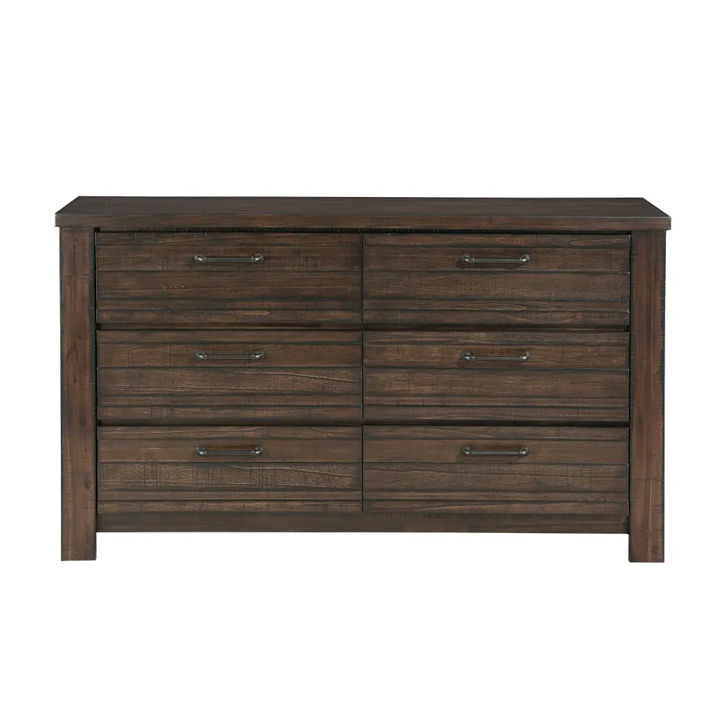 Rustic Style 1Pc Dark Brown Dresser 6 Drawers Black Metal Hardware kanepe