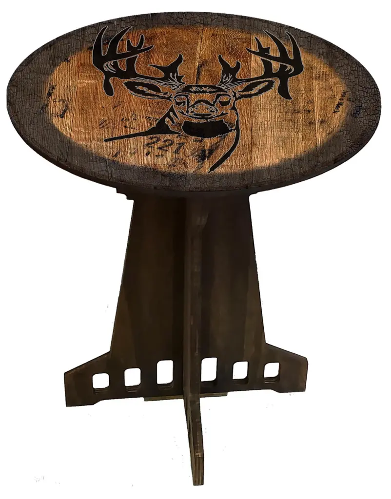 Big Buck Deer Pub Gift Farmhouse Rustic Round Whiskey Barrel End Table Craft Bar Signs