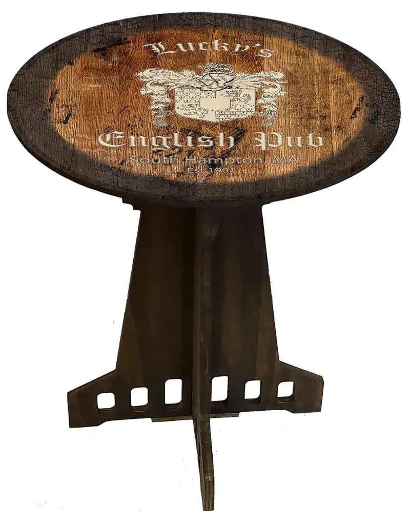 Family Crest Pub Wall Decor Farmhouse Rustic Round Whiskey Barrel End Table Craft Bar Signs