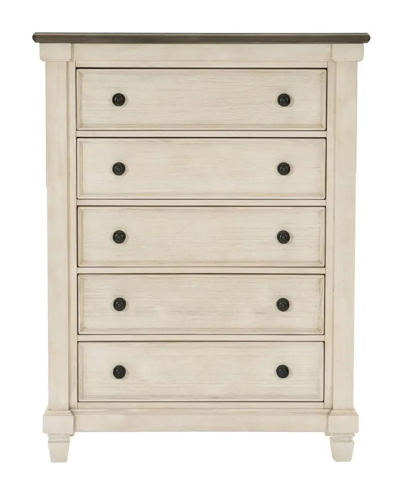 Transitional Rustic Style 5 Drawer Chest Antique White and Rose Gold kanepe