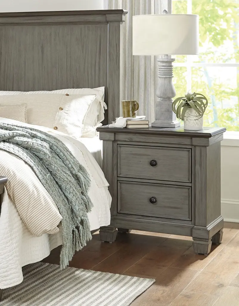 Transitional Rustic Style Coffee And Antique Gray 2 Drawer Nightstand kanepe