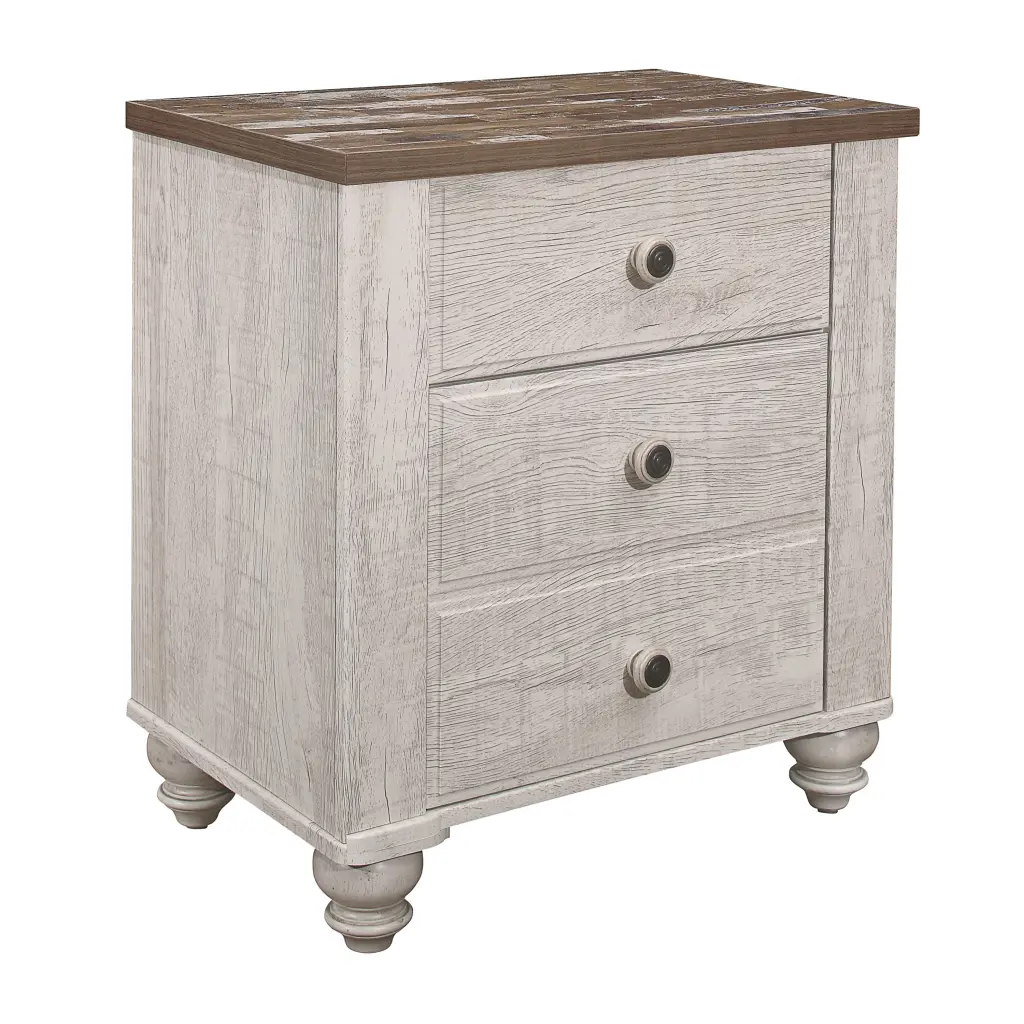 Transitional Rustic Style Nightstand Two Drawers Two Tone Finish Melamine kanepe