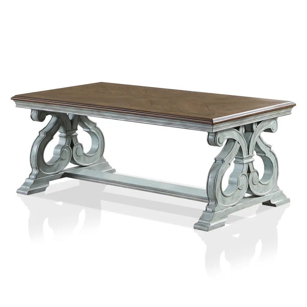 Drvo Wood Trestle Coffee Table Antique Blue Rustic Living Room Furniture