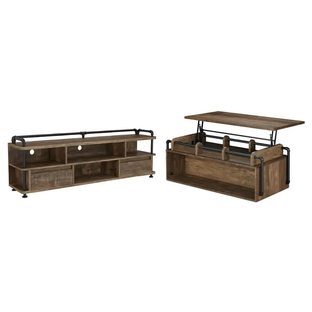 Karin 2-Piece Reclaimed Oak Wood Lift-top Coffee Table and TV Stand Set Home Square