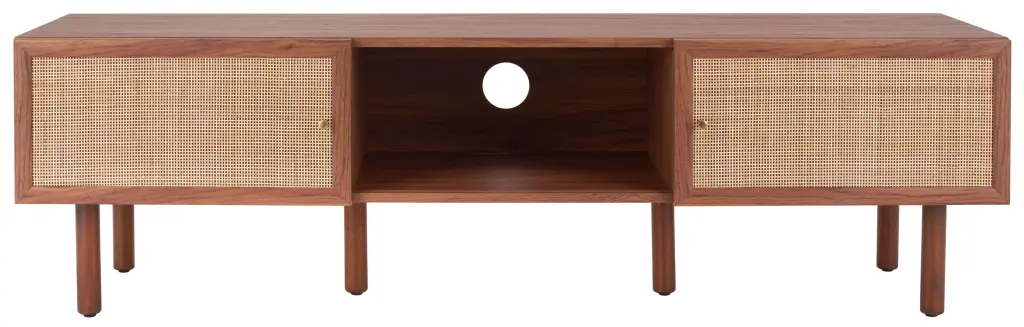 SAFAVIEH Silvanna Walnut/Natural Rattan Media Stand - 2 Door Design (59.8 . W)