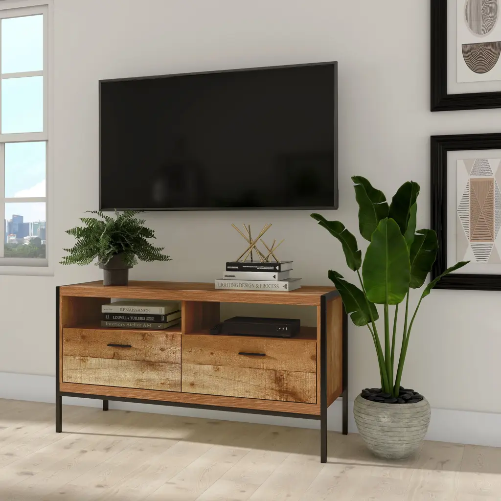 Atlantic Loft Luv Montana TV Stand TVs up to 50 Inches - Rustic Raw Wood Look