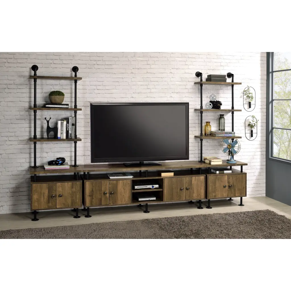 Ensata II Rustic Oak and Black Finish TV Stand Living Room Bed Bath & Beyond
