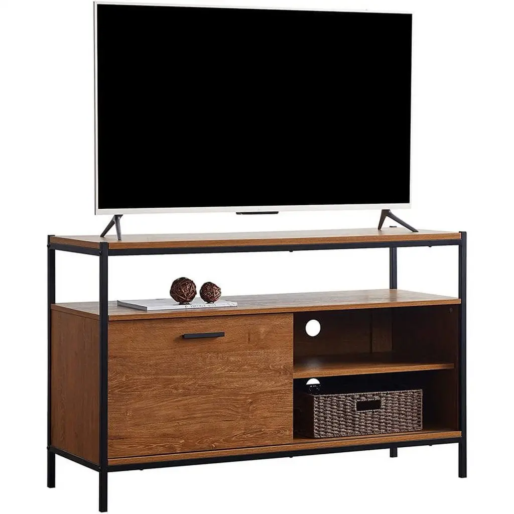Caffoz Oak Brown Wood TV Media Stand Sliding Barn Door TVs up to 50 Inches