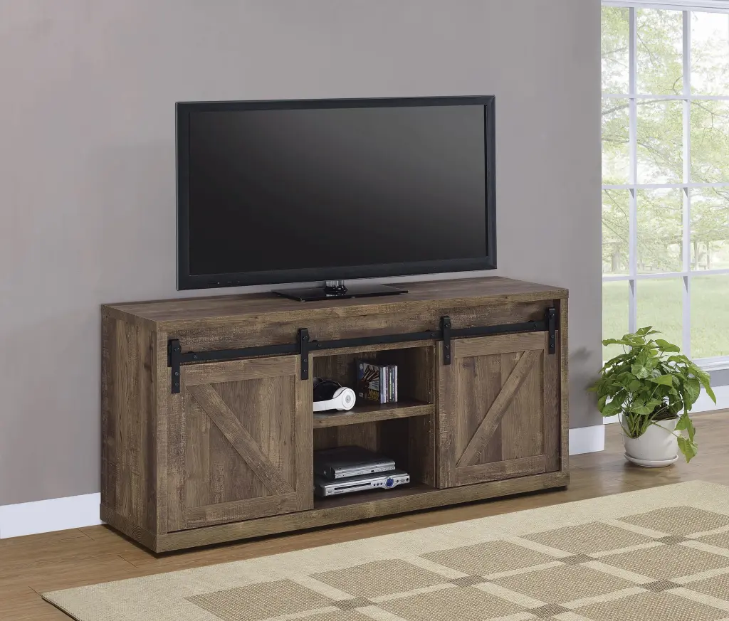 59-inch Rustic Oak TV Console 3 Shelves and Sliding Doors Coaster Company