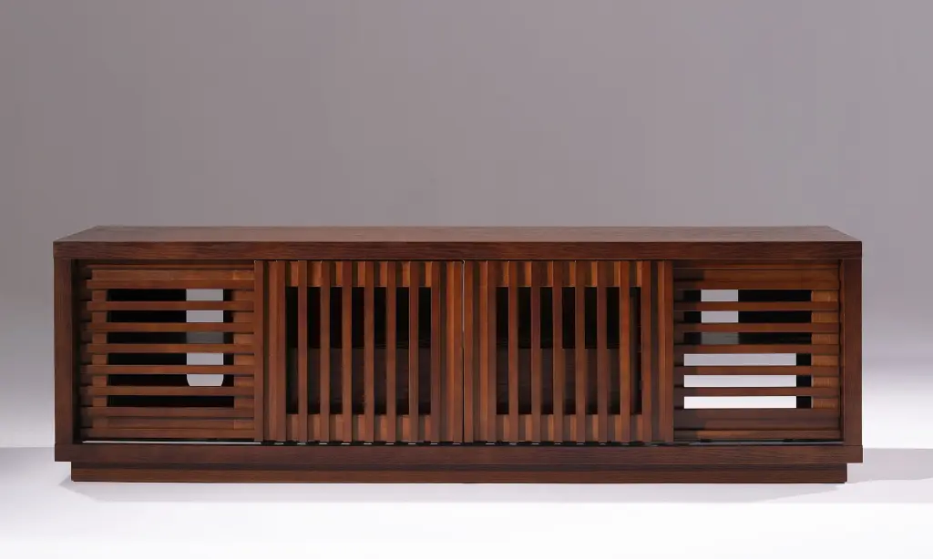 70 Contemporary Rustic TV Stand Media Console American Red Oak Matte Cognac Finish Furinno