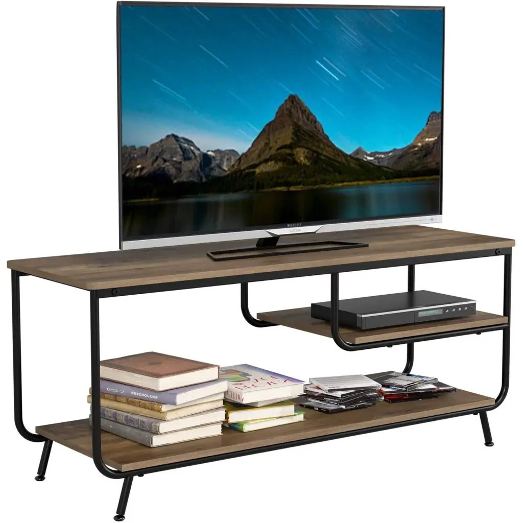 Homfa TV Stand TVs up to 55 Inches Wood Media Console Storage 3 Tier Modern Entertainment Center Rustic Brown
