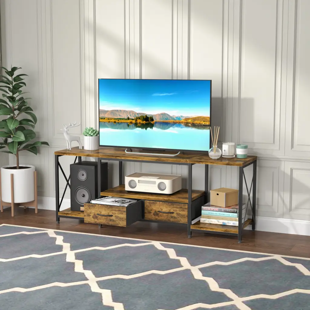 JAFUSI TV Stand Drawer 55-65 Inch TVs Modern Entertainment Center Rustic Brown