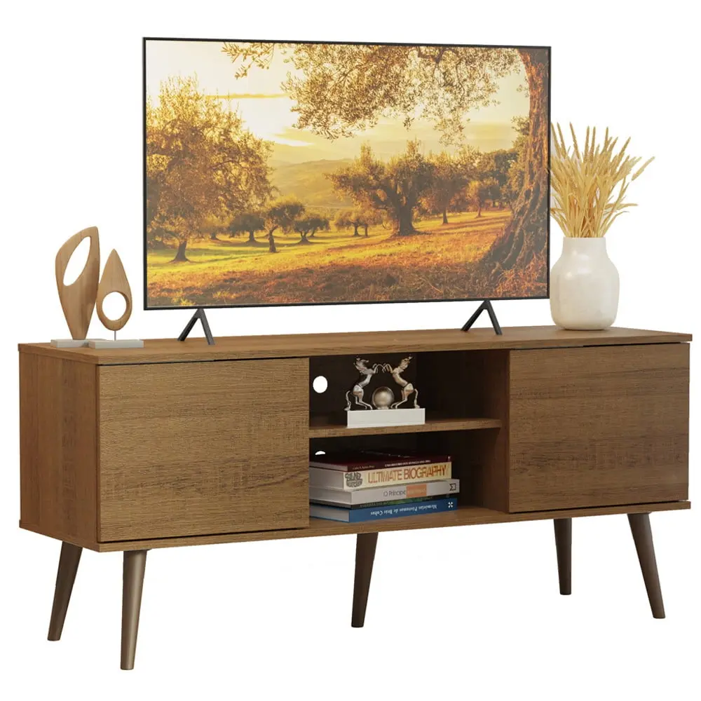 Madesa Modern TV Stand 2 Doors and 2 Shelves TVs up to 55 Inches Wood Entertainment Center Rustic