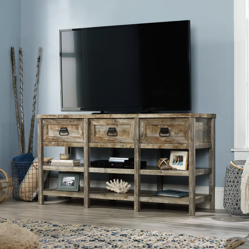 Sauder Granite Trace TV Stand TVs up to 60 Inches Rustic Cedar Finish
