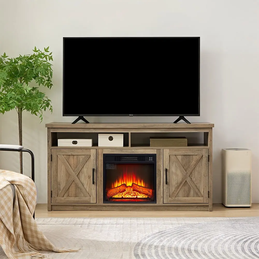 Barn Inspired TV Media Stand Fireplace Insert and Storage 65 Inch TVs Model GJ1016H Topetray