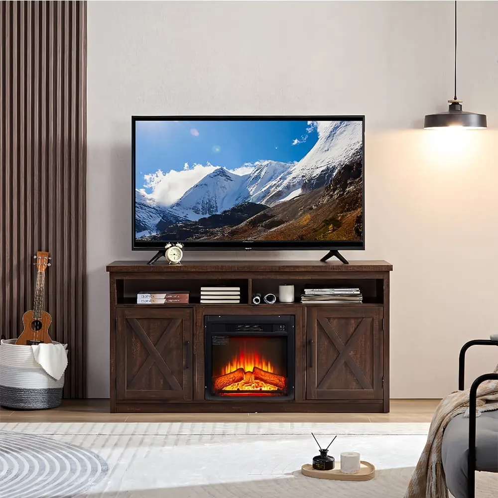Barn Inspired TV Media Stand 18 Inch Fireplace Insert 65 Inch TVs Topetray