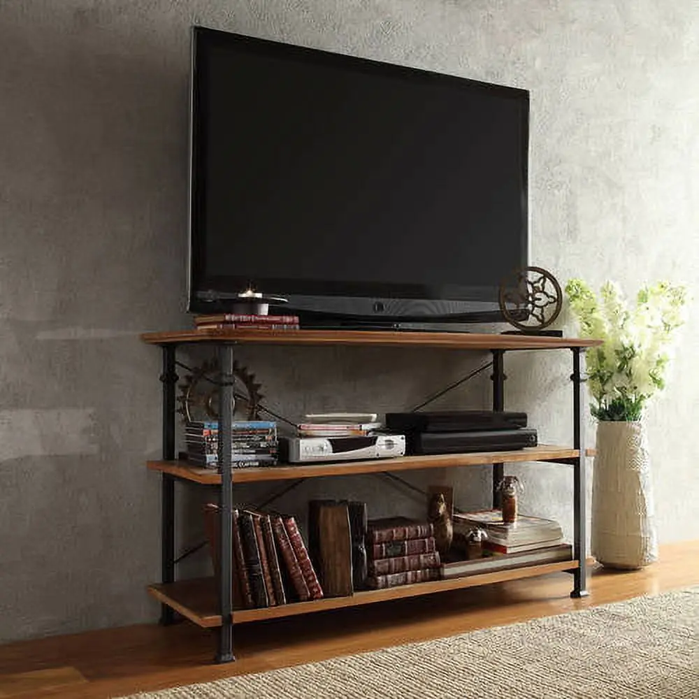 Weston Home Clayton Rustic Light Brown Metal and Wood TV Stand