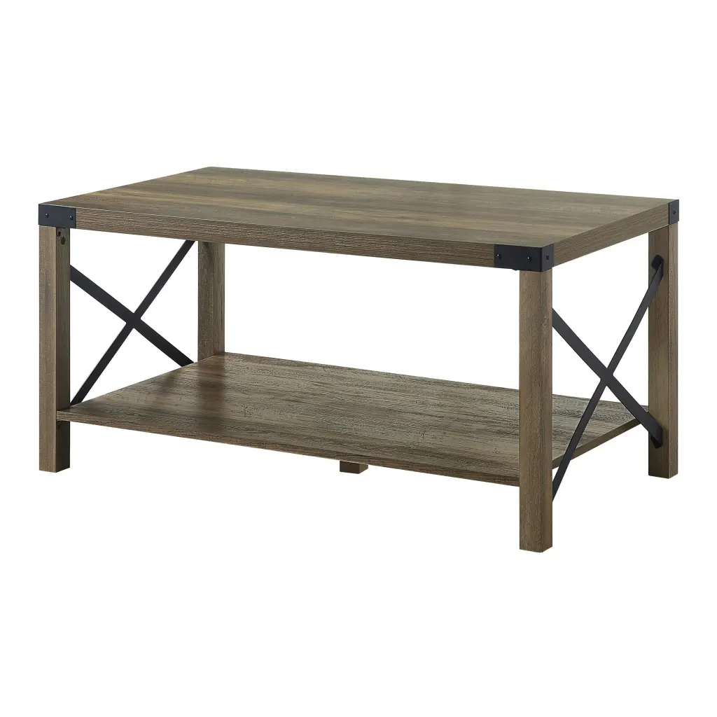 Rustic Oak Coffee Table Bottom Shelf Living Room Furniture furniture max