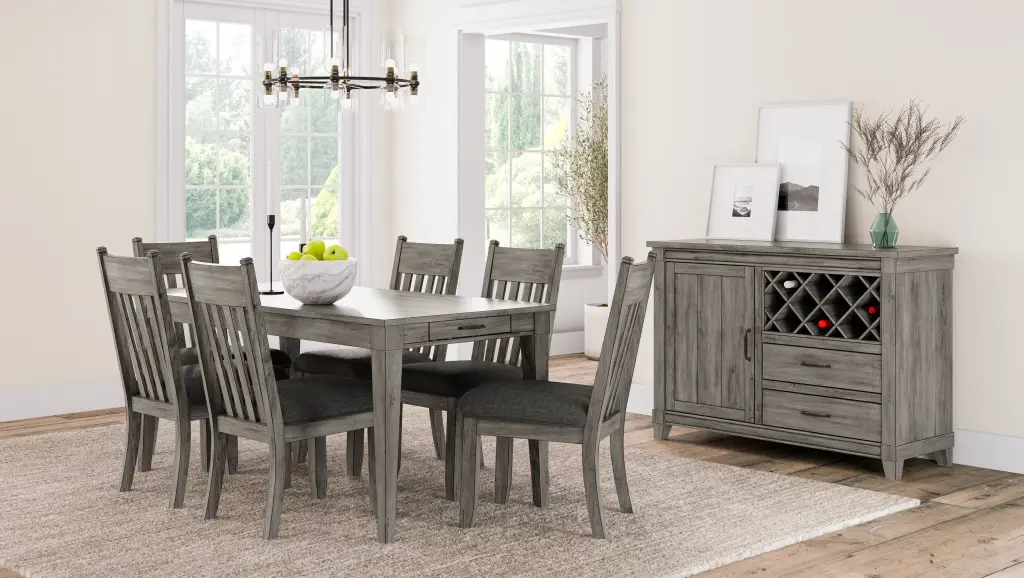 Rustic Gray Dining Table Two Storage Drawers And Leaf Solid Wood Construction ihomefurnishings