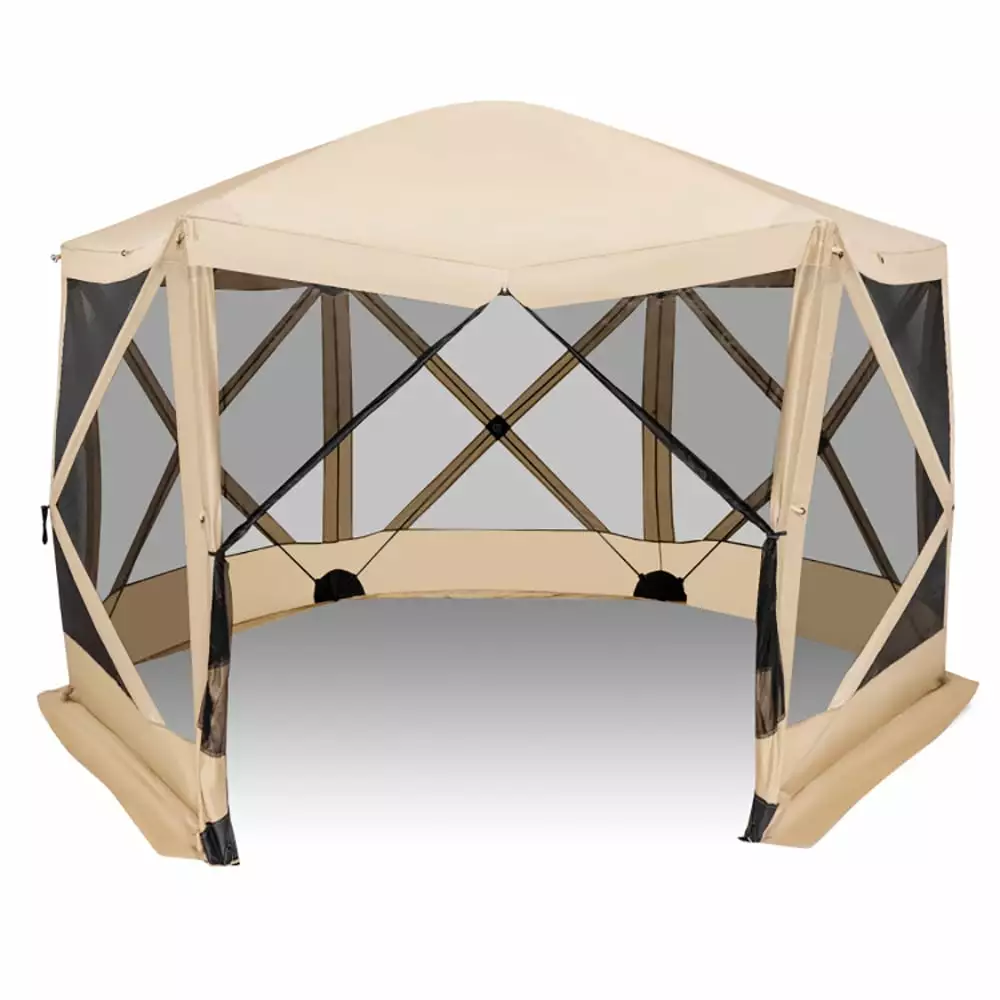 YYAo Portable Pop-up Screen House Tent 11.5x11.5 FT Outdoor Hiking Camping Folding Sun Shelter Carrying Bag Coffee