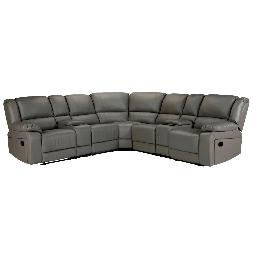 Grey PU Sectional Manual Reclining Sofa Comfortable Living Room Couch relax lounge