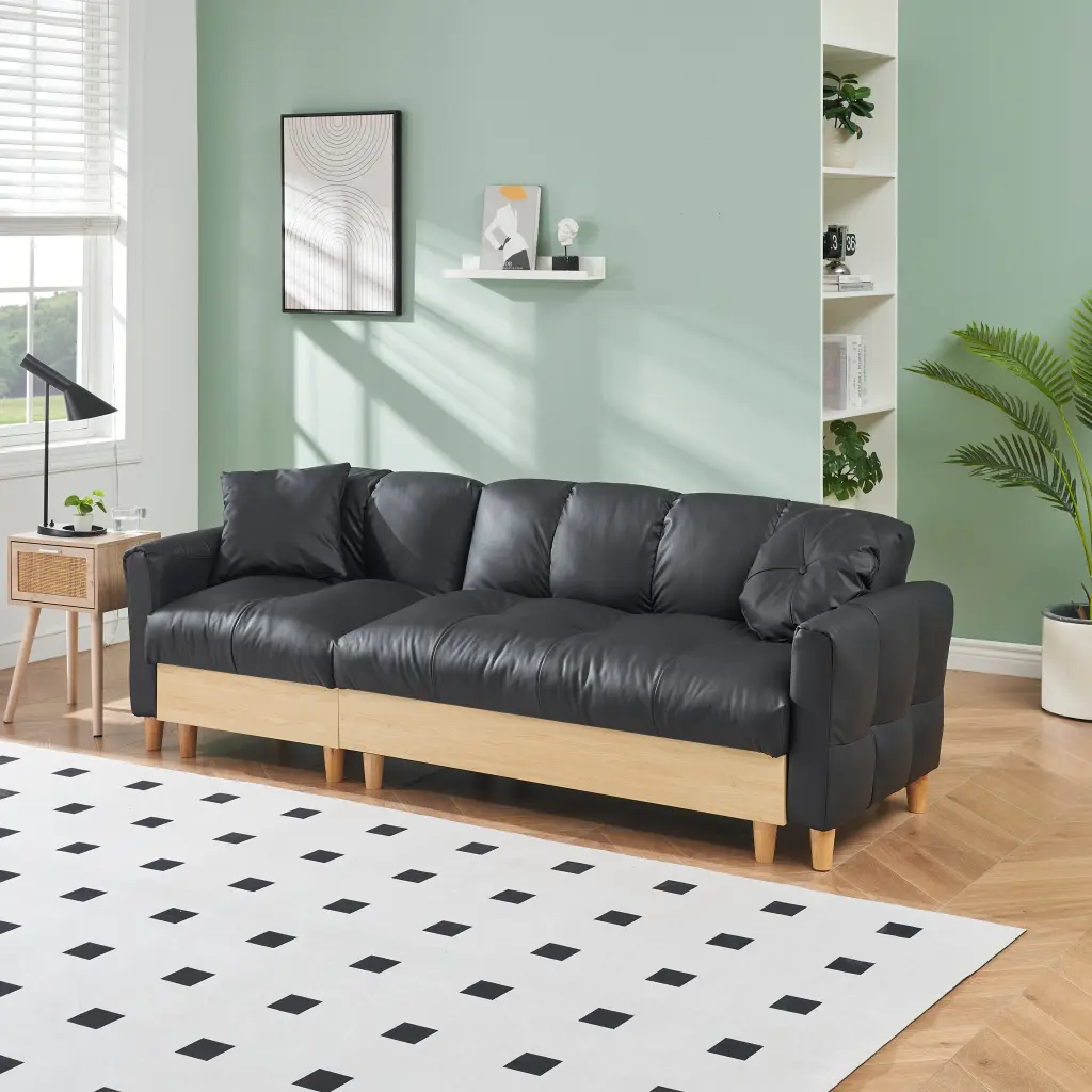 Black Technology Cloth Three Seat Sofa Lift Sofa Bed Locker Storage ylf fff