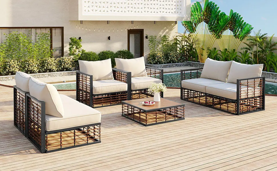 Modern Minimalist 7 Piece Metal Patio Sectional Sofa Set All Weather Resistant rnb