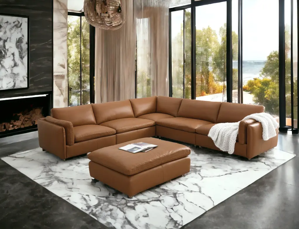 Brighton Modular Wedge Brown Top Grain Hide Upholstered Sofa acme onsite store