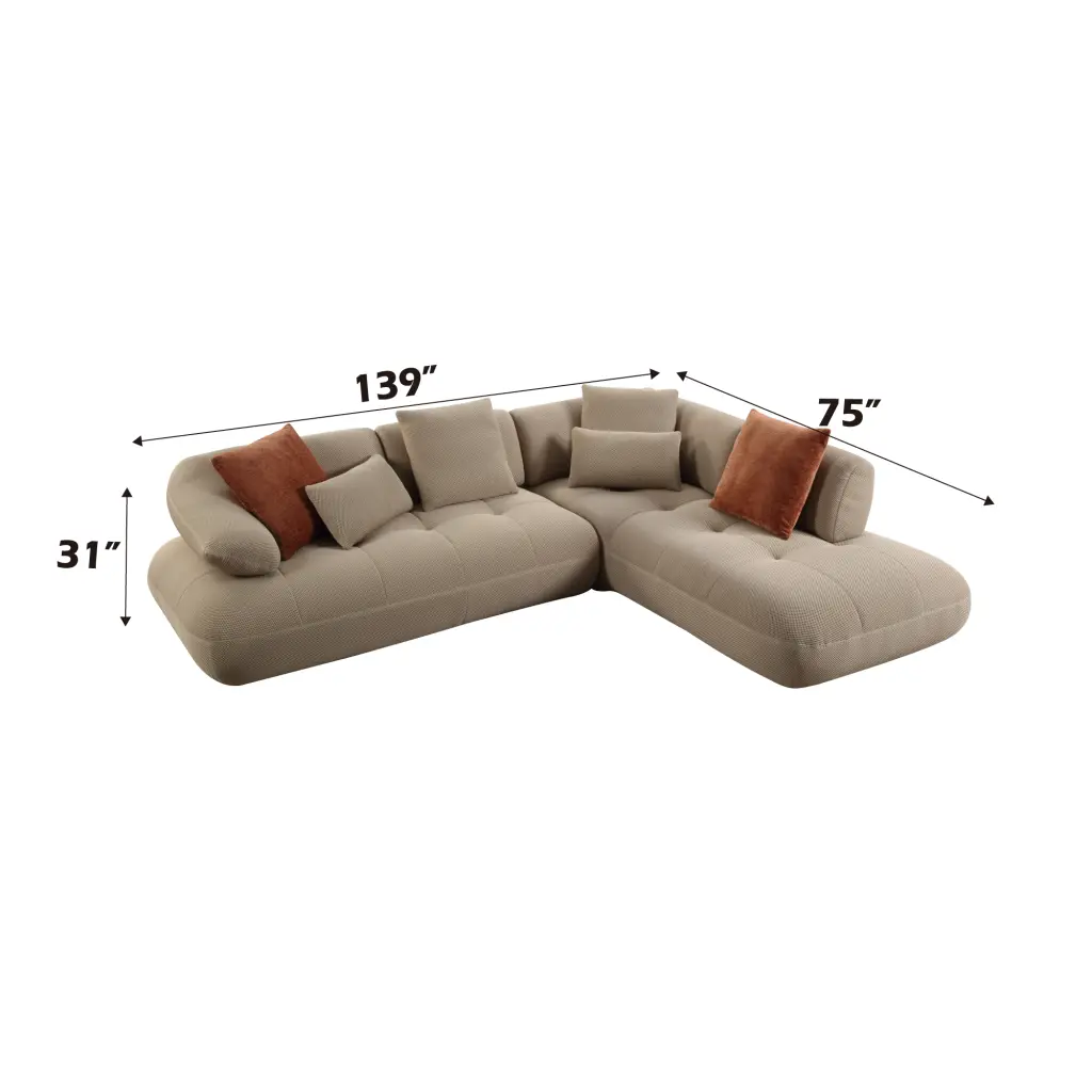 Carrick Sectional Sofa 6 Pillows Beige Sandwich Mesh Fabric acme onsite store
