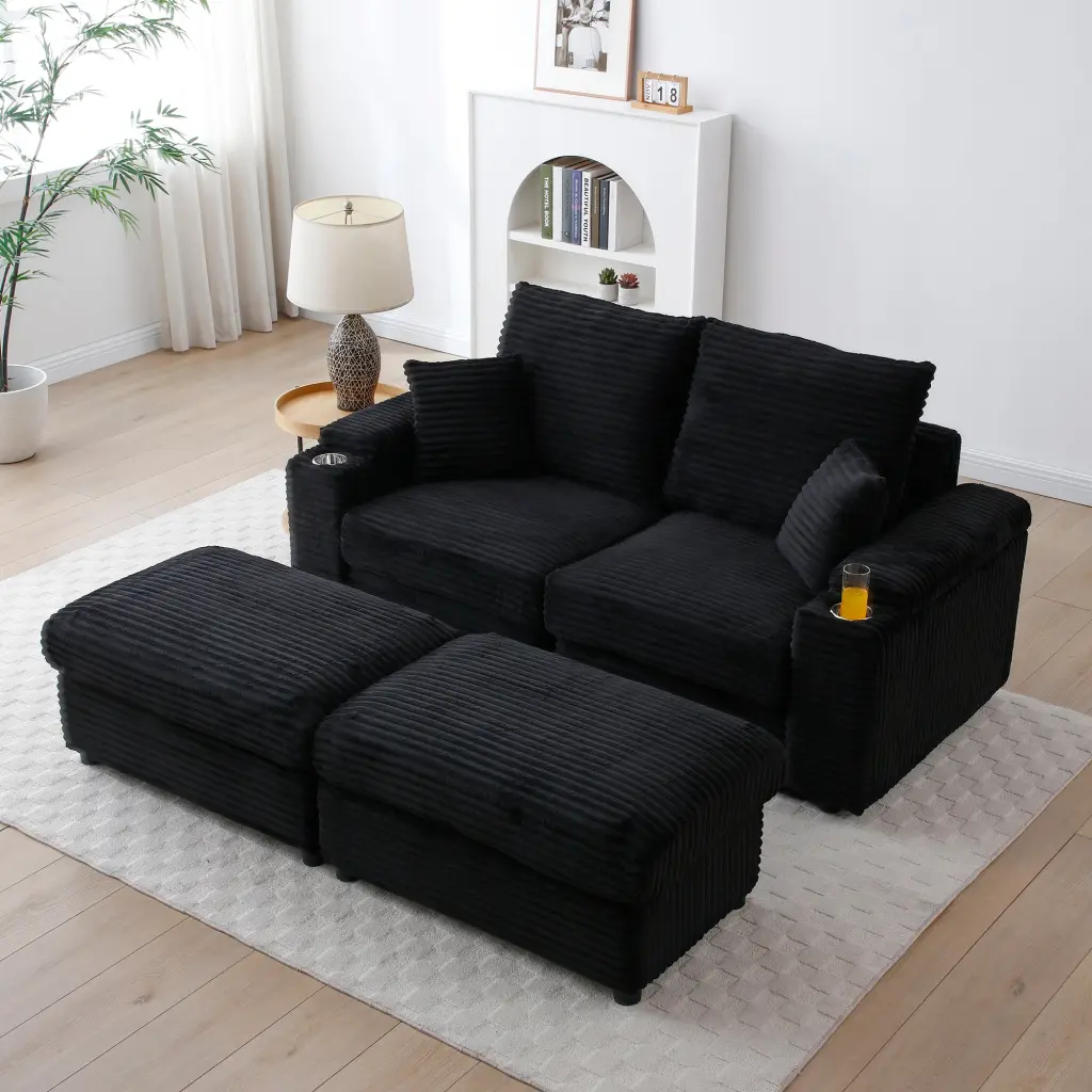 Loveseat Ottomans Corduroy Fabric Modular Sectional Sofa Comfy Deep Seating Living Room aijiafurniture