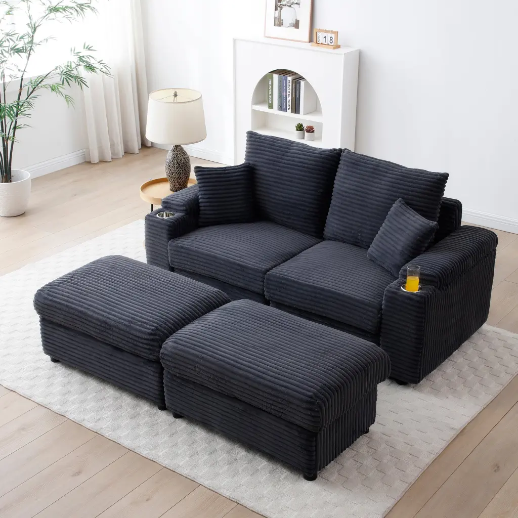 Loveseat Ottomans Corduroy Material Modular Sectional Sofa Comfy Design aijiafurniture