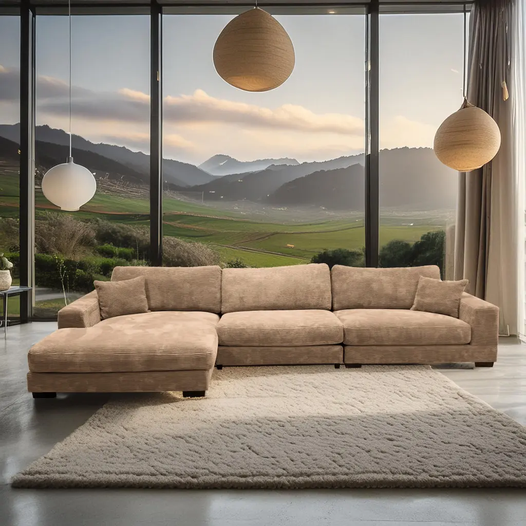 Bella Tan Corduroy Left Facing 3 Piece Sectional Sofa Set Tan Timber Corduroy american homestead furniture