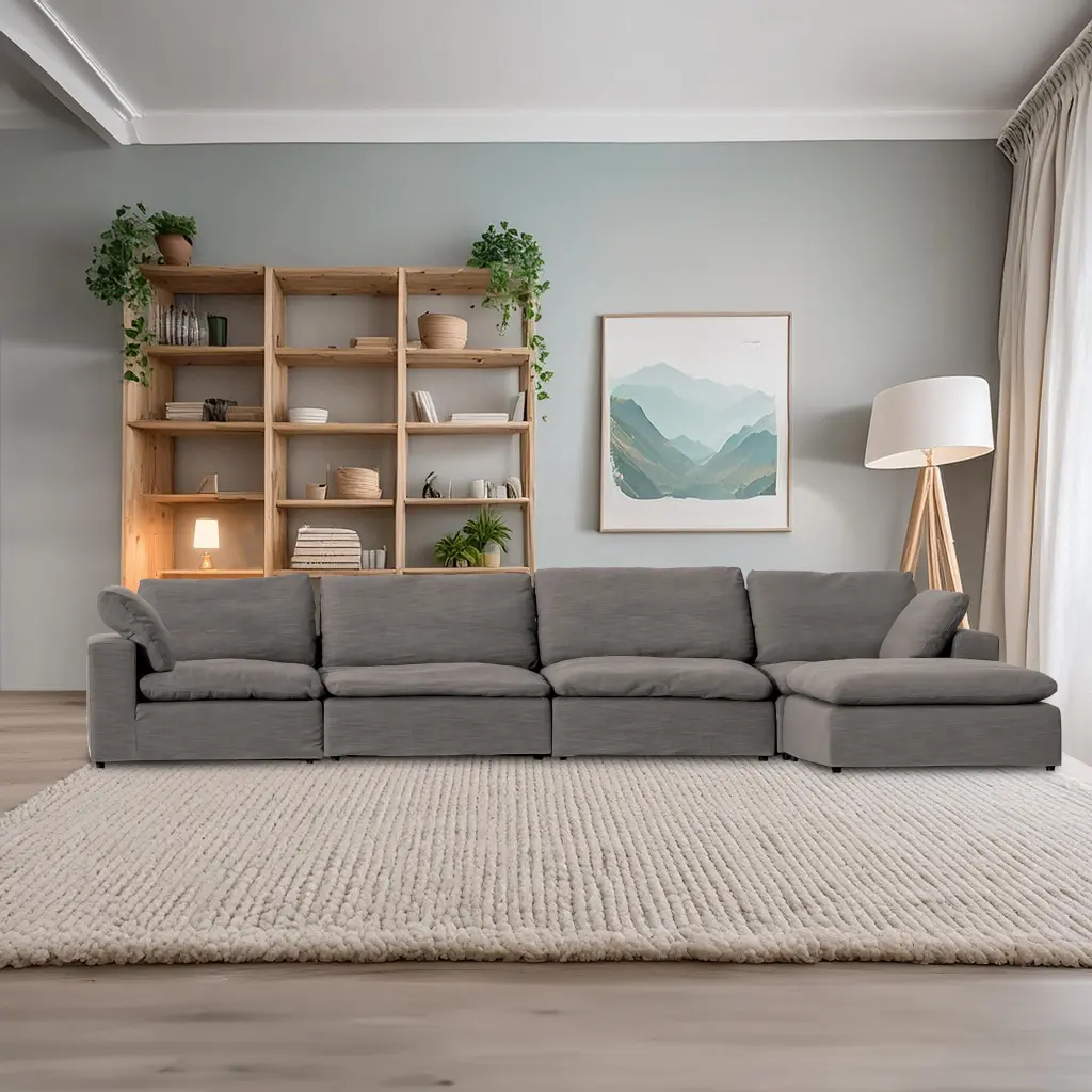 Harper Luxe Grey Sectional 5 Seat Configuration Grey Wood Linen Sofa american homestead furniture