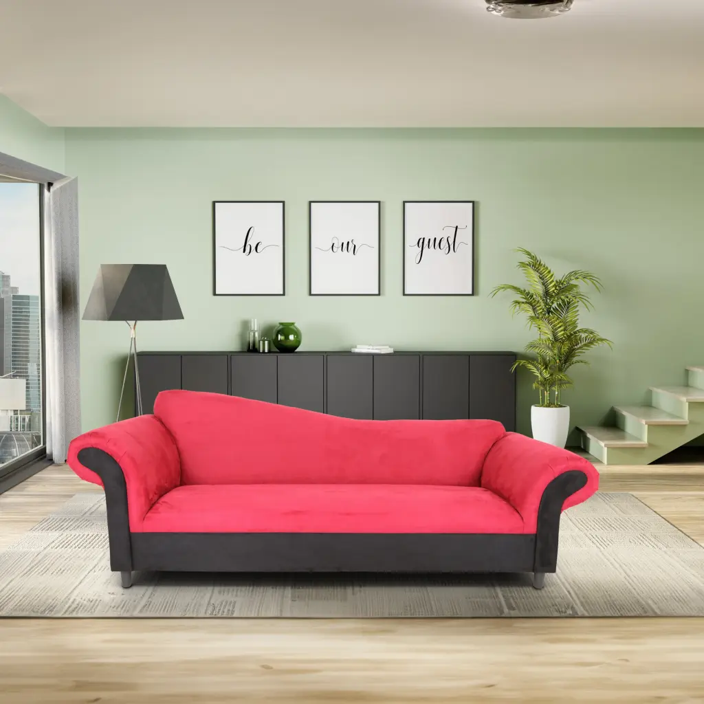 S Back Red And Black Velvet Sofa Living Room, Modern 3 Seater Sofa american-made seating