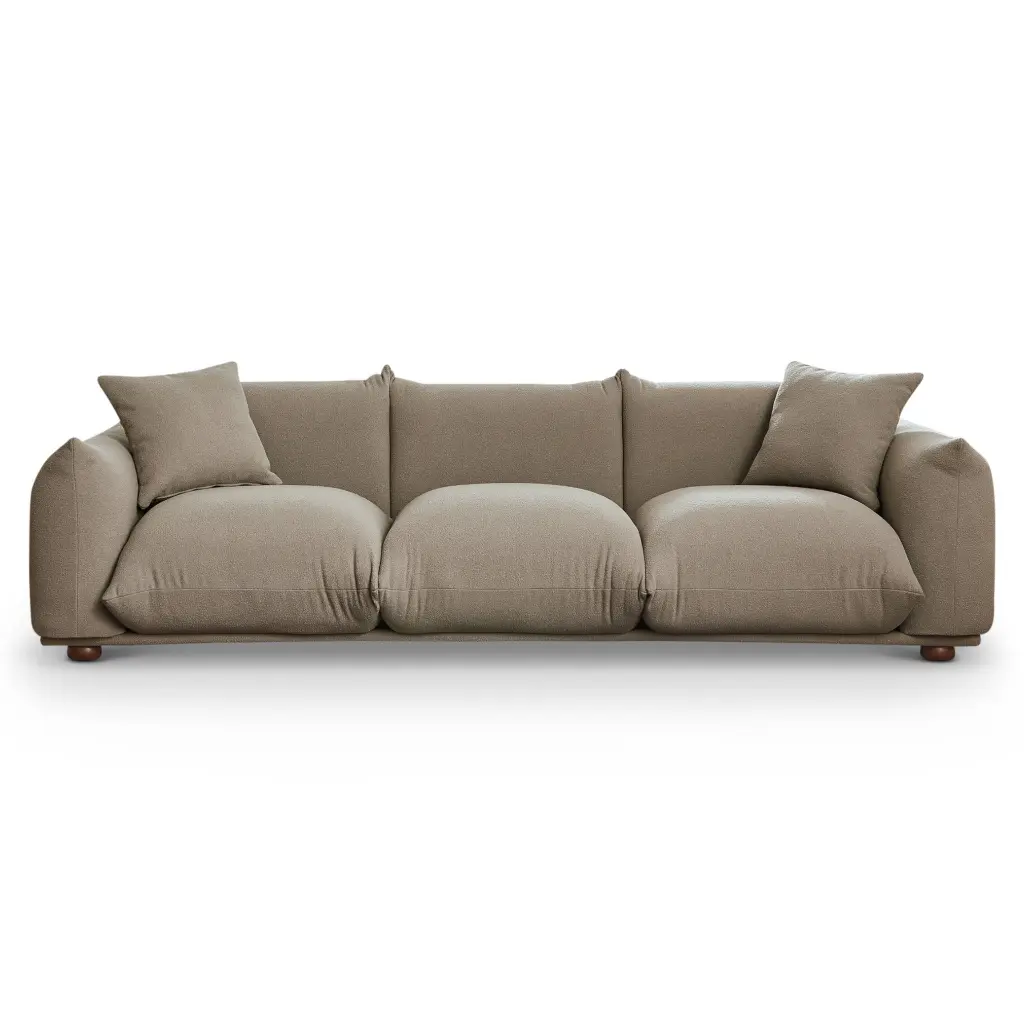 100 Inch Mocha Boucle Upholstered Sofa Light Coffee Mocha Brown Wood Frame ashcroft furniture