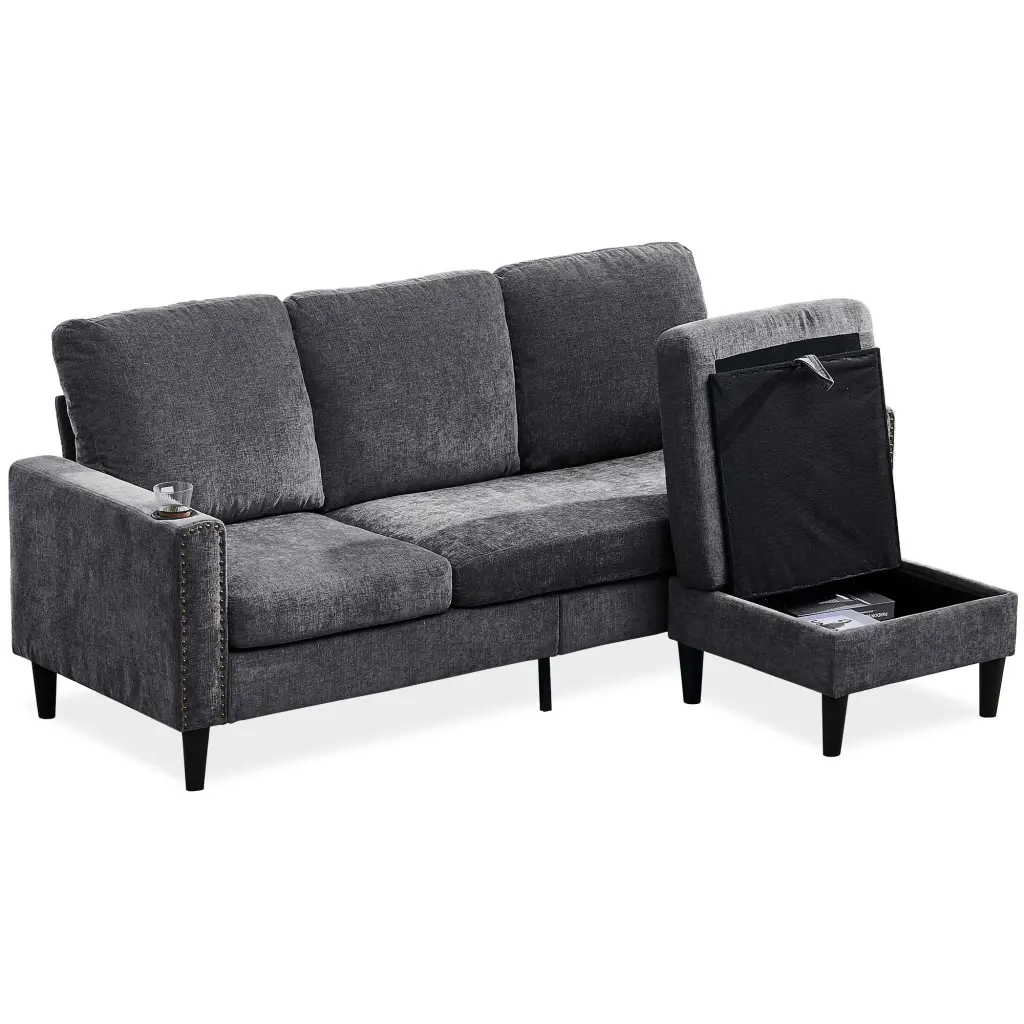 Modern Design Chenille 3 Seat L Shape Sectional Sofa Storage Chaise bn smart home w1164