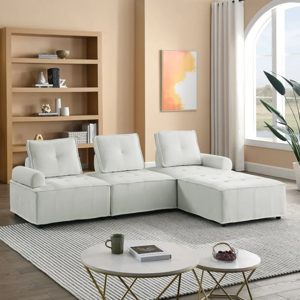 L Influence Modular Sectional Sofa DIY Combination Chenille White Comfortable chuangyuan smart home