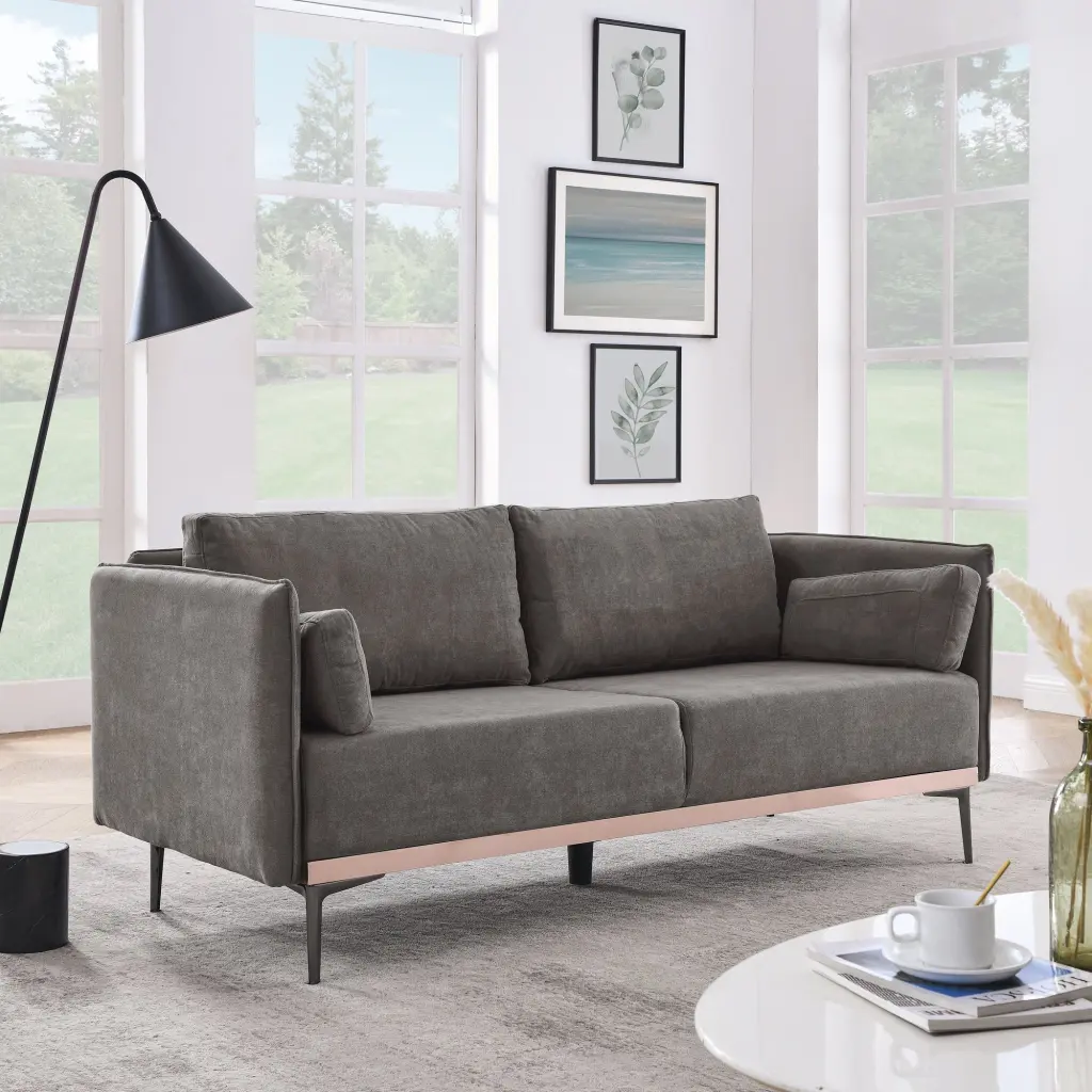 Modern 3 Seat Sofa Couch Stainless Steel Trim and Metal Legs chuangyuan smart home