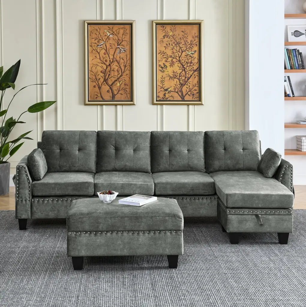 Sectional 3 Seater Sofa Double Sided Multi Practical Footstool Storage Ottoman chuangyuan smart home