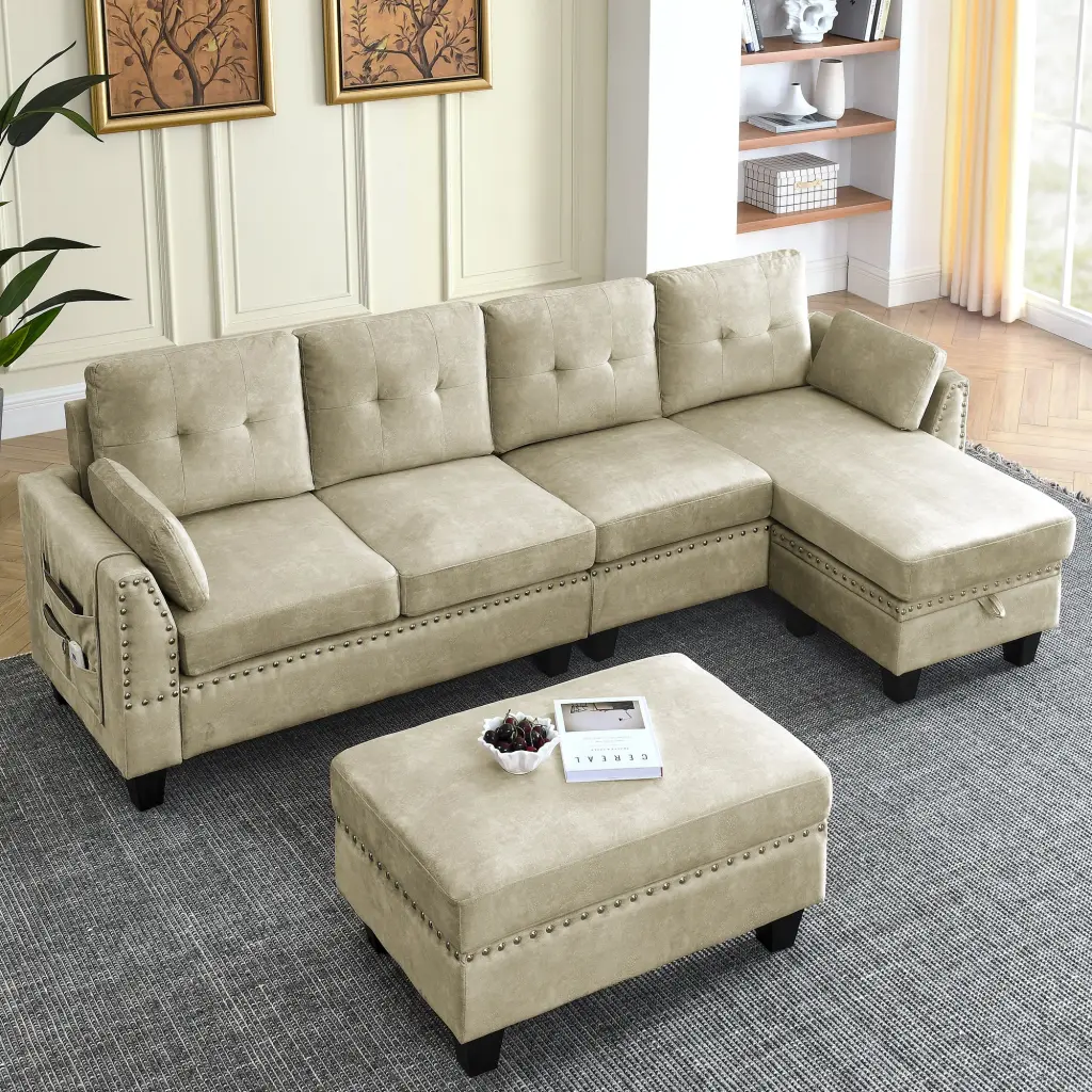 Sectional 3 Seaters Sofa Double Sided Multi Practical Footstool Storage chuangyuan smart home