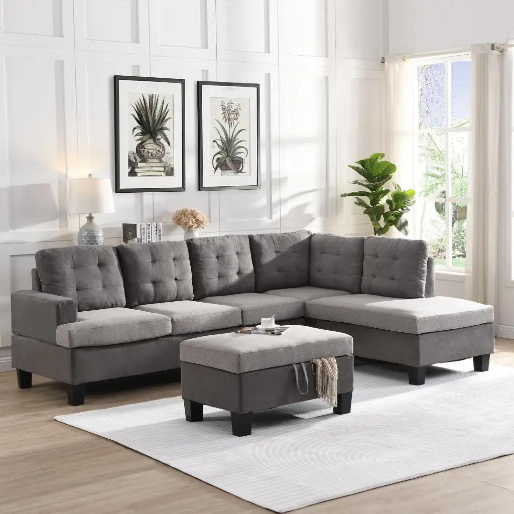 Sofa Set Living Room Chaise Lounge And Storage Ottoman Modern Sectional Couch civilfurniture