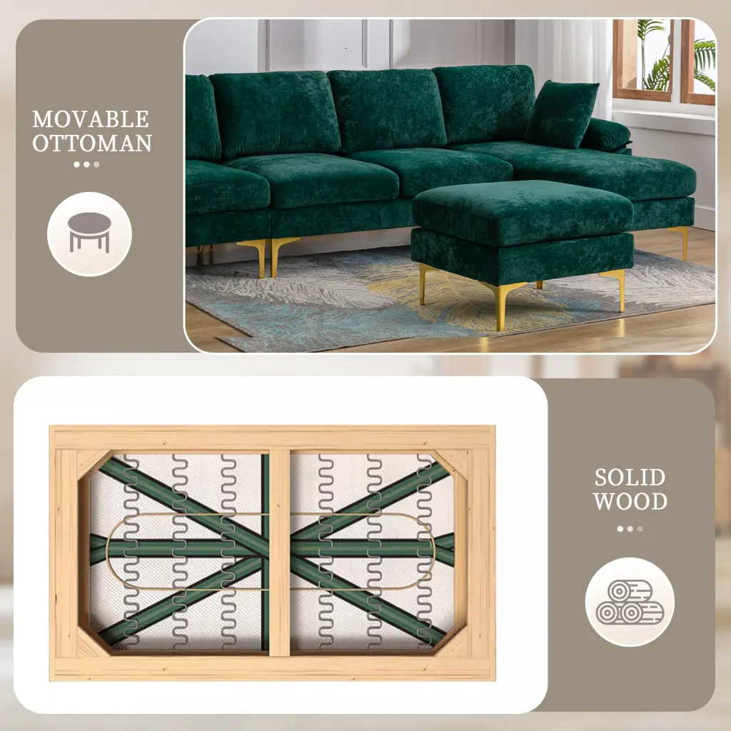 Coolmore U Influence Sectional Sofa Ottoman Reversible Modern Living Room Couch coolmore w-395