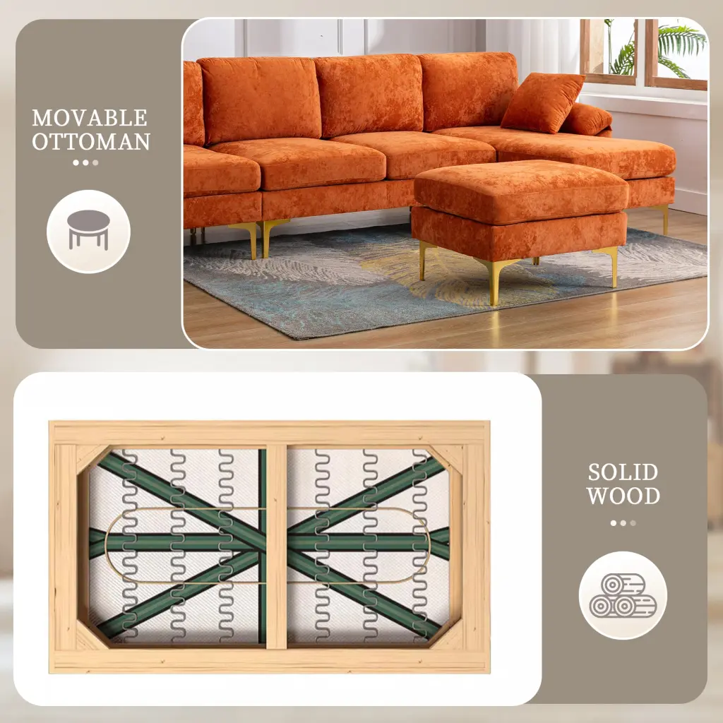 Coolmore U Influence Sectional Sofa Ottoman Reversible Modern Living Room Couch coolmore w-395