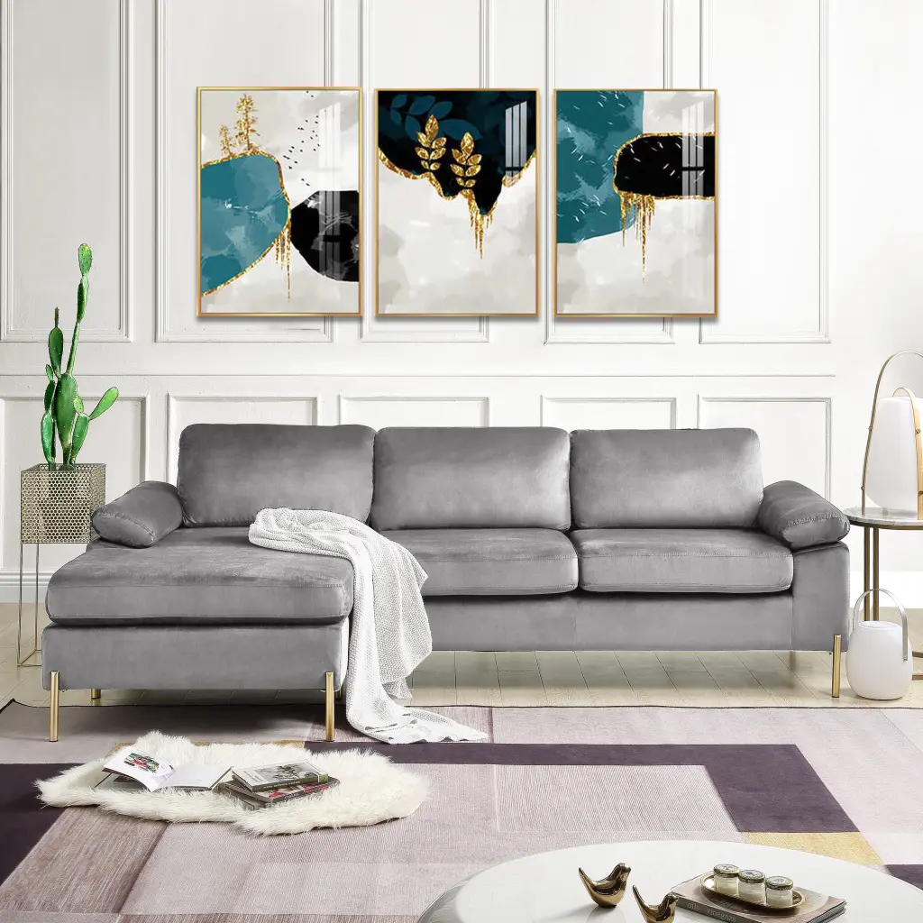 Shannon Velvet Sectional Sofa Chaise Gray Foam Velvet cynthia-s furniture