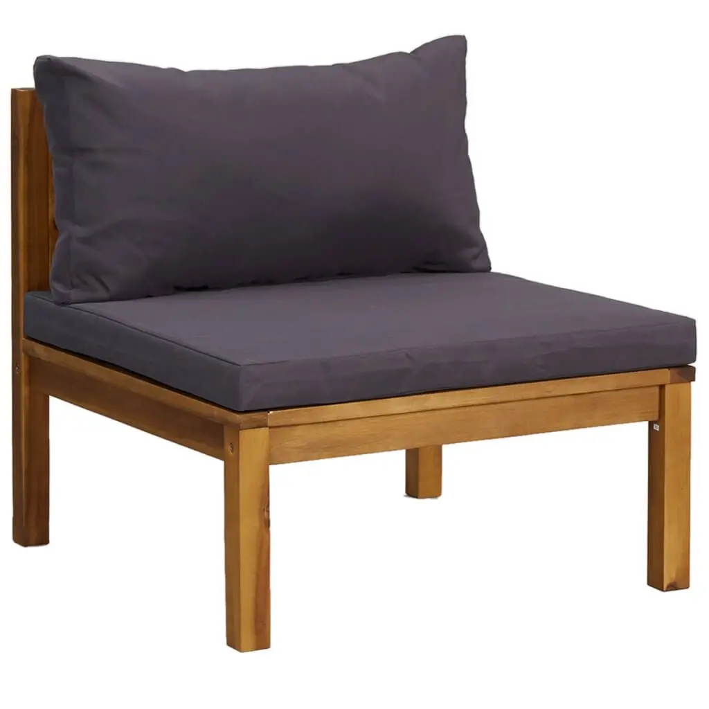 Dark Gray Sectional Middle Sofa Solid Acacia Wood Frame