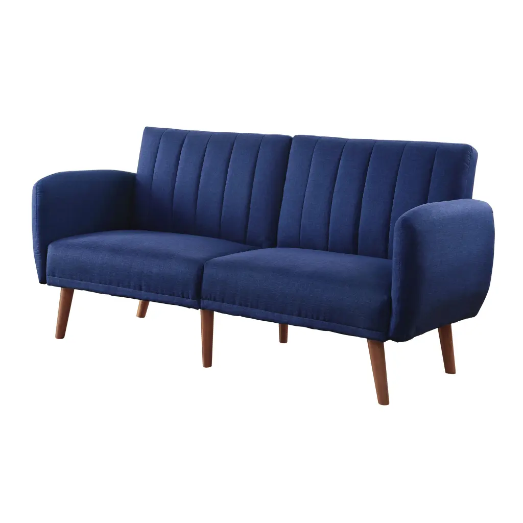 Blue and Walnut Upholstered Adjustable Sofa Blue Linen Wood Frame furniture max