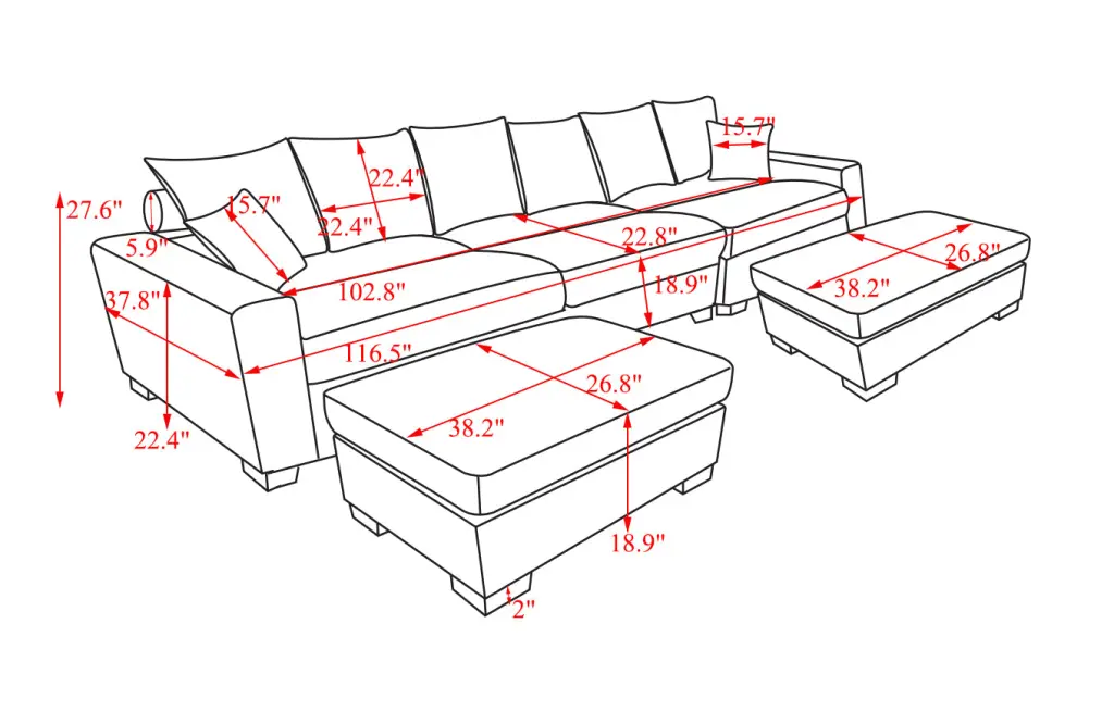 Modular Sectional Sofa 5 Seater Oversized Convertible L & U Shape gardenia home furnishings
