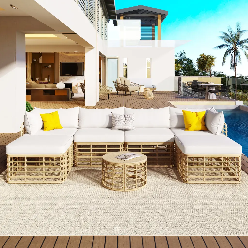 7 Piece Outdoor Patio Furniture Set, All Weather Rattan Sectional Sofa Seating go