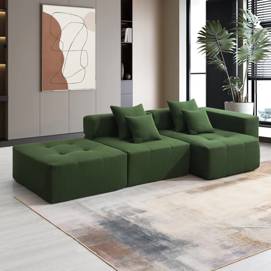 105.5 Inch Modular Sectional Sofa - Minimalist Corduroy Floor Couch Living Room gt
