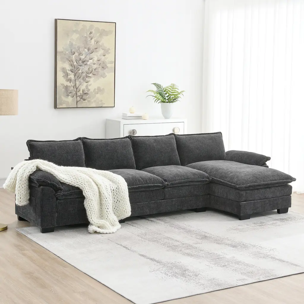 118x55 Modern L Shaped Chenille Cloud Sofa Double Seat Cushions gt